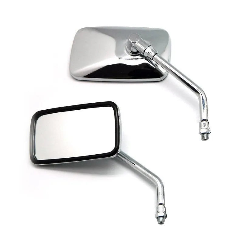 Silver all-metal convex motorcycle rearview mirror for universal fit on motorcycles and scooters