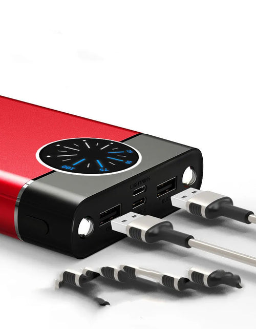 Black 20000mAh fast charging power bank with alloy shell and LED light