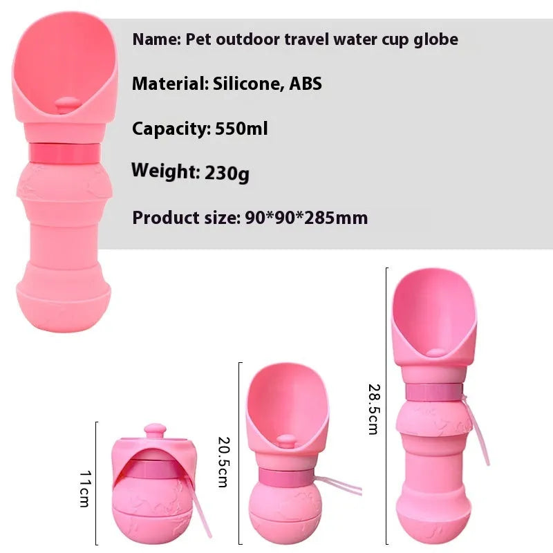 Silicone pet folding water cup shown in open and collapsed states, in assorted colours.