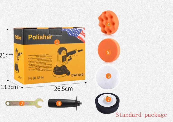 Yellow automotive polishing machine with 125mm disc for metal wood tile leather surfaces