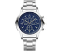 Blu-ray Gift Steel Band Watch with black dial, alloy strap, and folding buckle on a white background