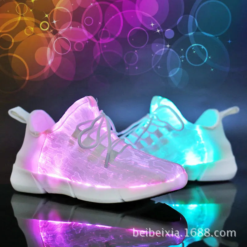 Unisex LED luminous leisure loafers with flying woven upper, EVA sole, shallow mouth, sizes 26-46, white black pink