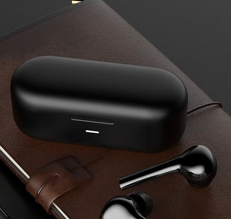 Black and white touch control wireless Bluetooth headset with charging case