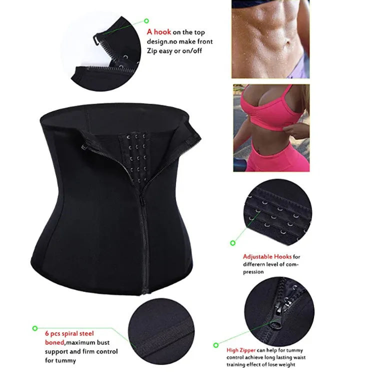Black neoprene zipper three-breasted belt corset body girdle for waist shaping and postpartum support