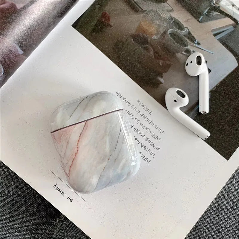 White marble pattern hard PC protective case for Apple AirPods wireless earphone charging box