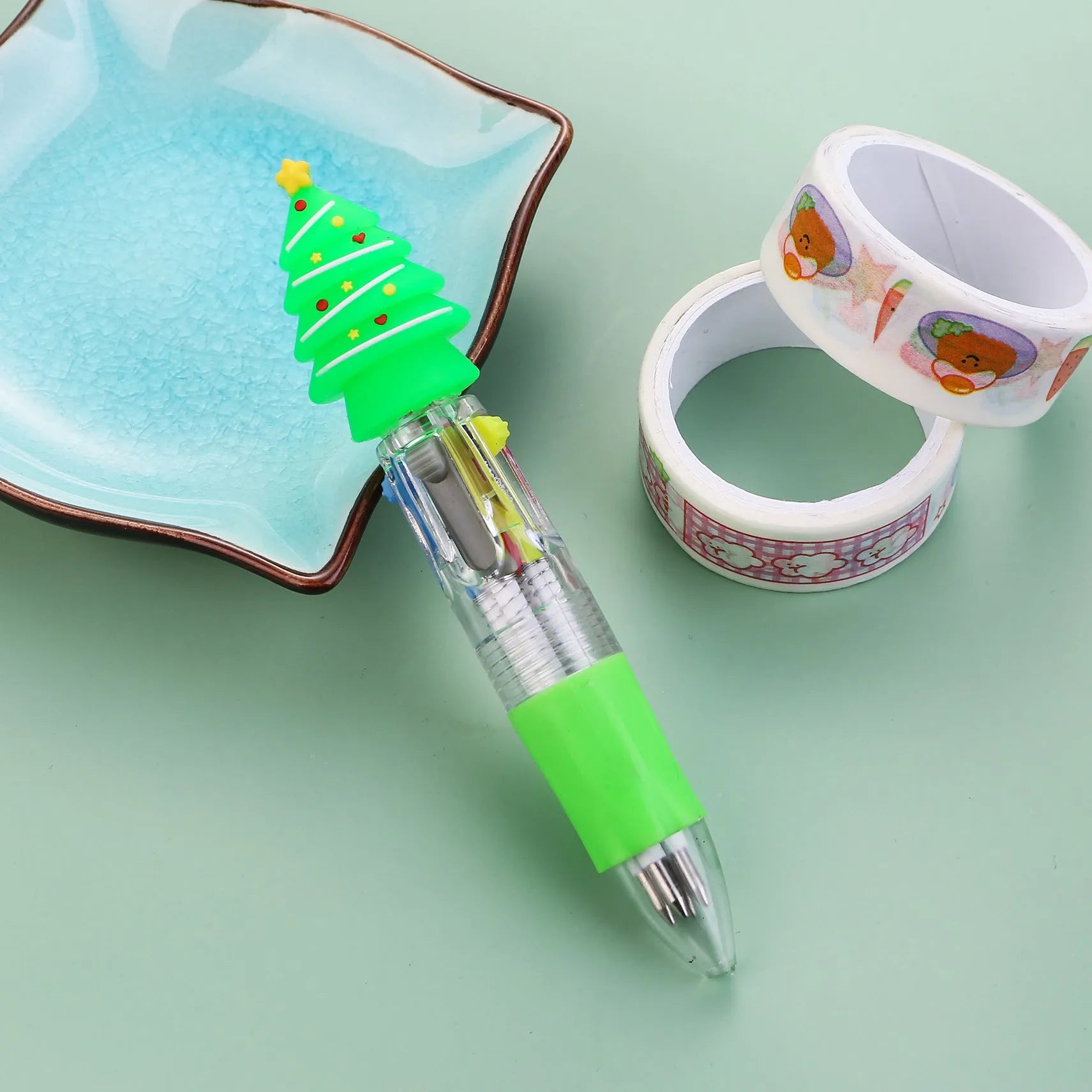11cm Christmas four-colour ballpoint pen with press button and festive designs
