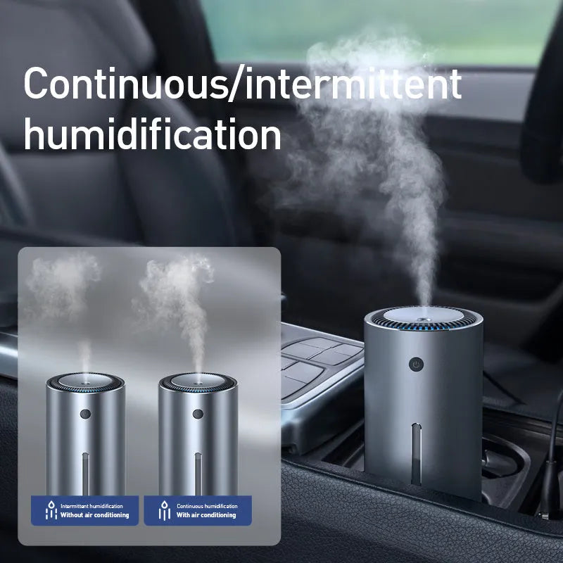 Dark grey aluminum alloy car diffuser humidifier with USB connection for air purification and aromatherapy in vehicles