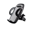Black plastic mobile phone holder attached to car air conditioning vent