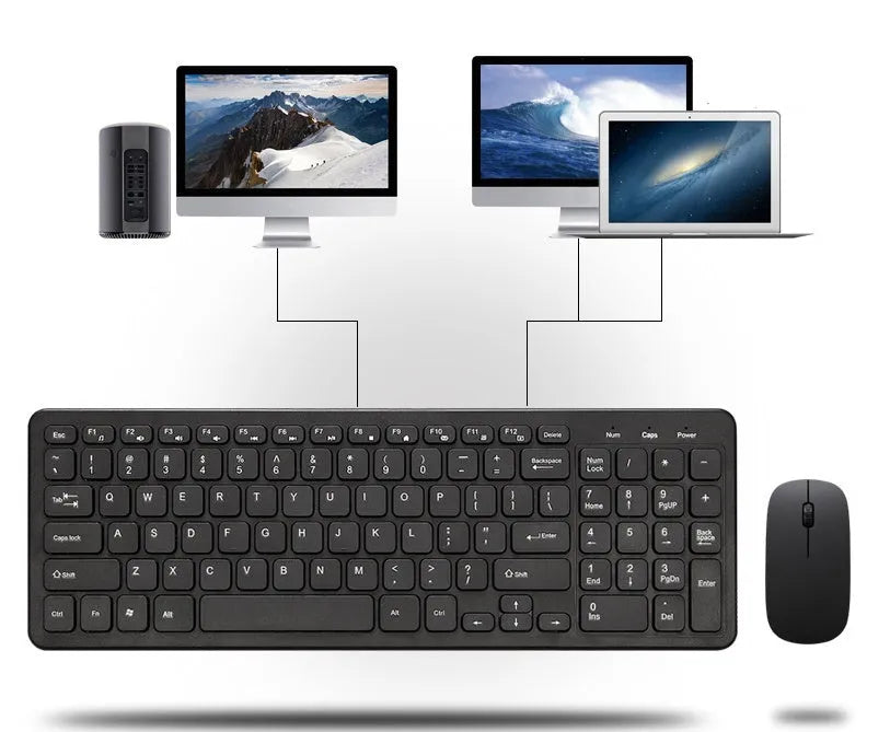 Wireless keyboard and mouse set in black, white, pink, or blue colours with USB micro receiver