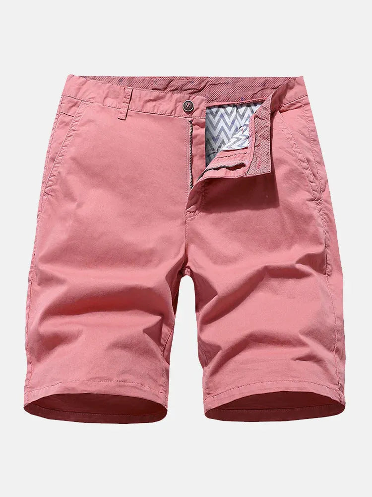 Men's blue denim casual shorts with a loose straight leg and elasticated waistband on a white background.