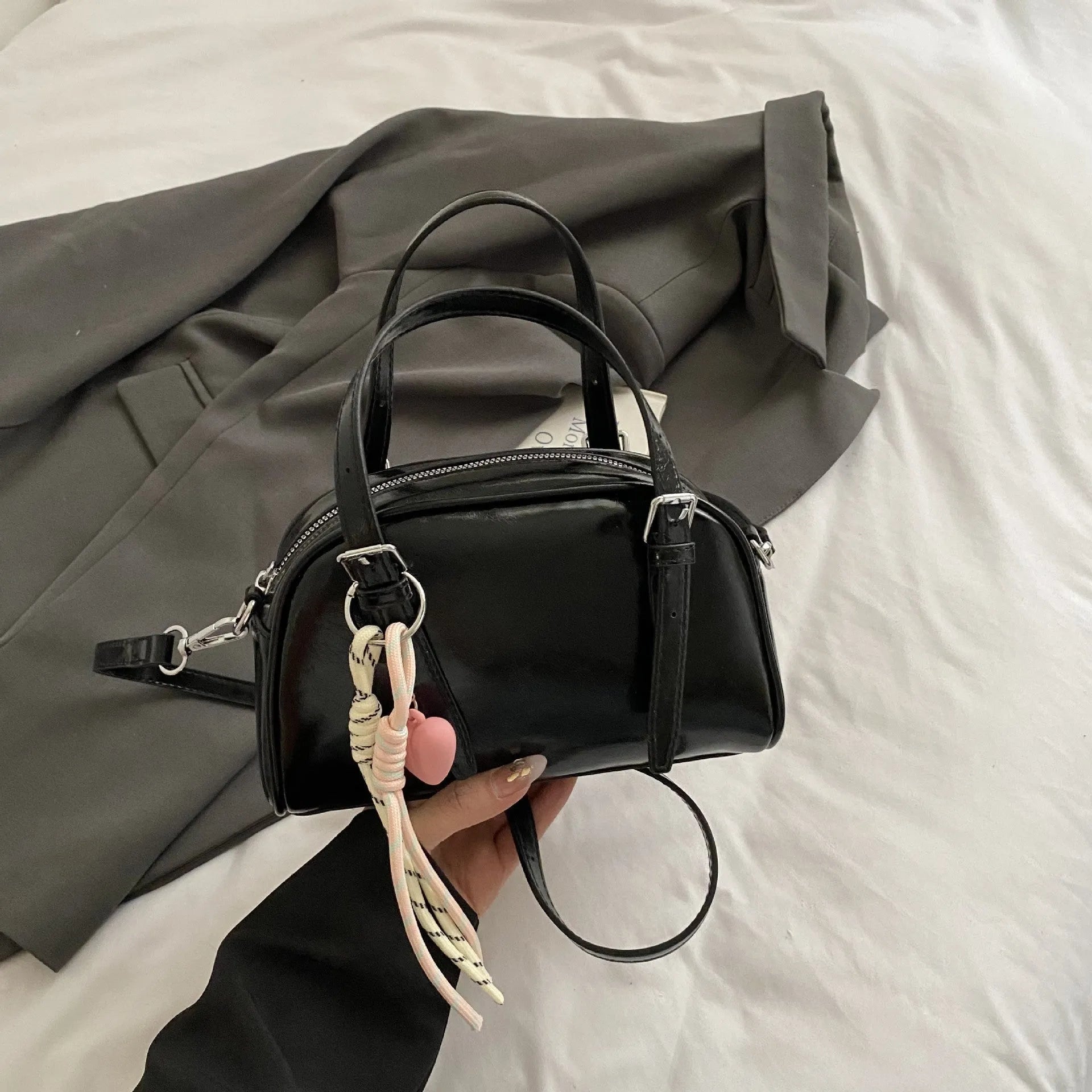 Korean style small square shoulder bag in soft PU leather with shell silhouette