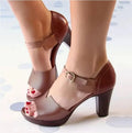 Stiletto heels with artificial PU upper, TPR sole, bag heel back, shown in black, brown, gold, and red, sizes 36-41.