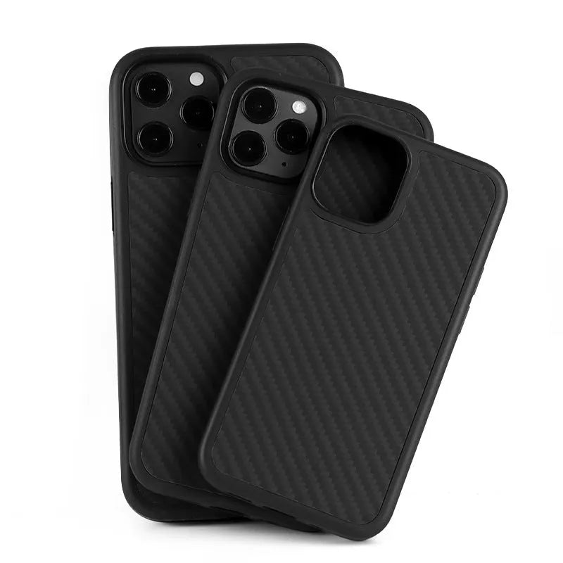 Black wooden phone case for Apple iPhone with TPU and Kevlar construction showing back cover design