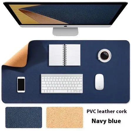 Cork leather thickened PVC mouse pad desk protector in orange on a desk showing mouse and keyboard