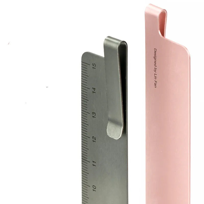 15cm black aluminium ruler with laser-engraved scales and bookmark function