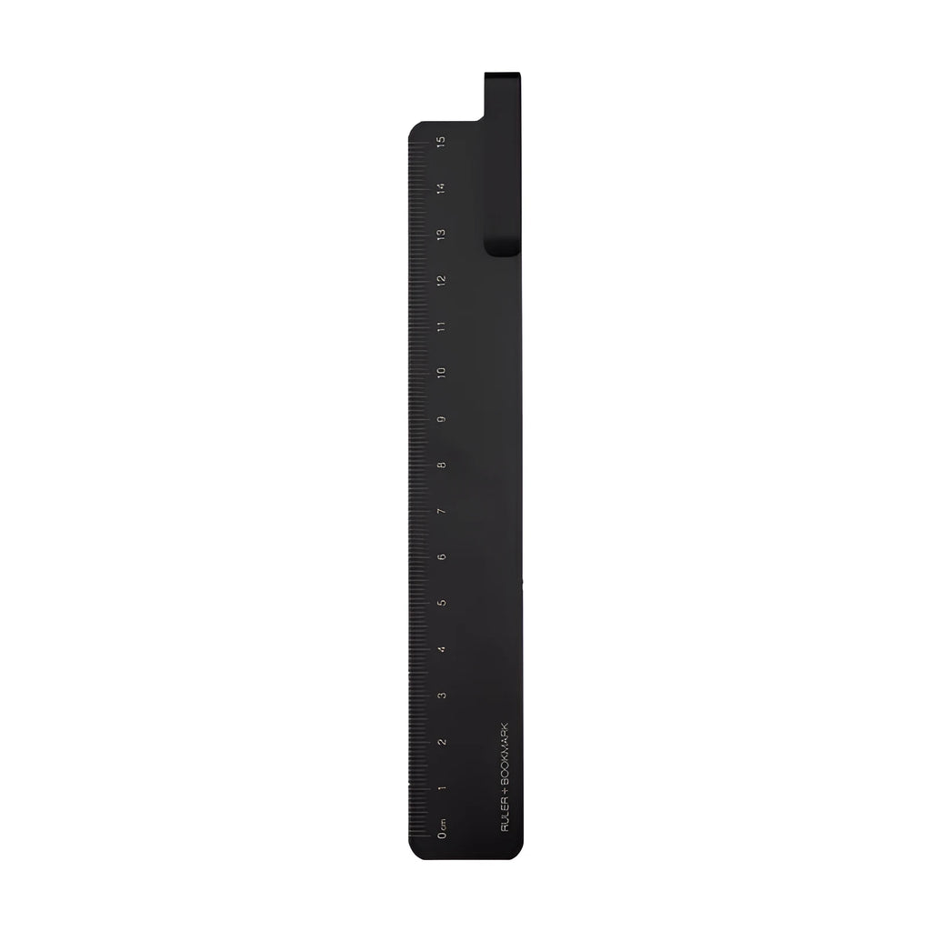 15cm black aluminium ruler with laser-engraved scales and bookmark function