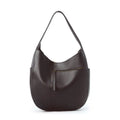 Genuine leather top layer cowhide shell tote bag in black with open outer pocket