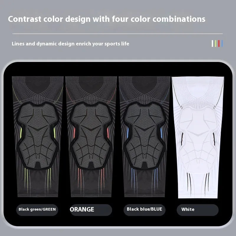 Sports sponge anti-impact knee pad in black orange colour, polyester fabric, for outdoor cycling running and basketball