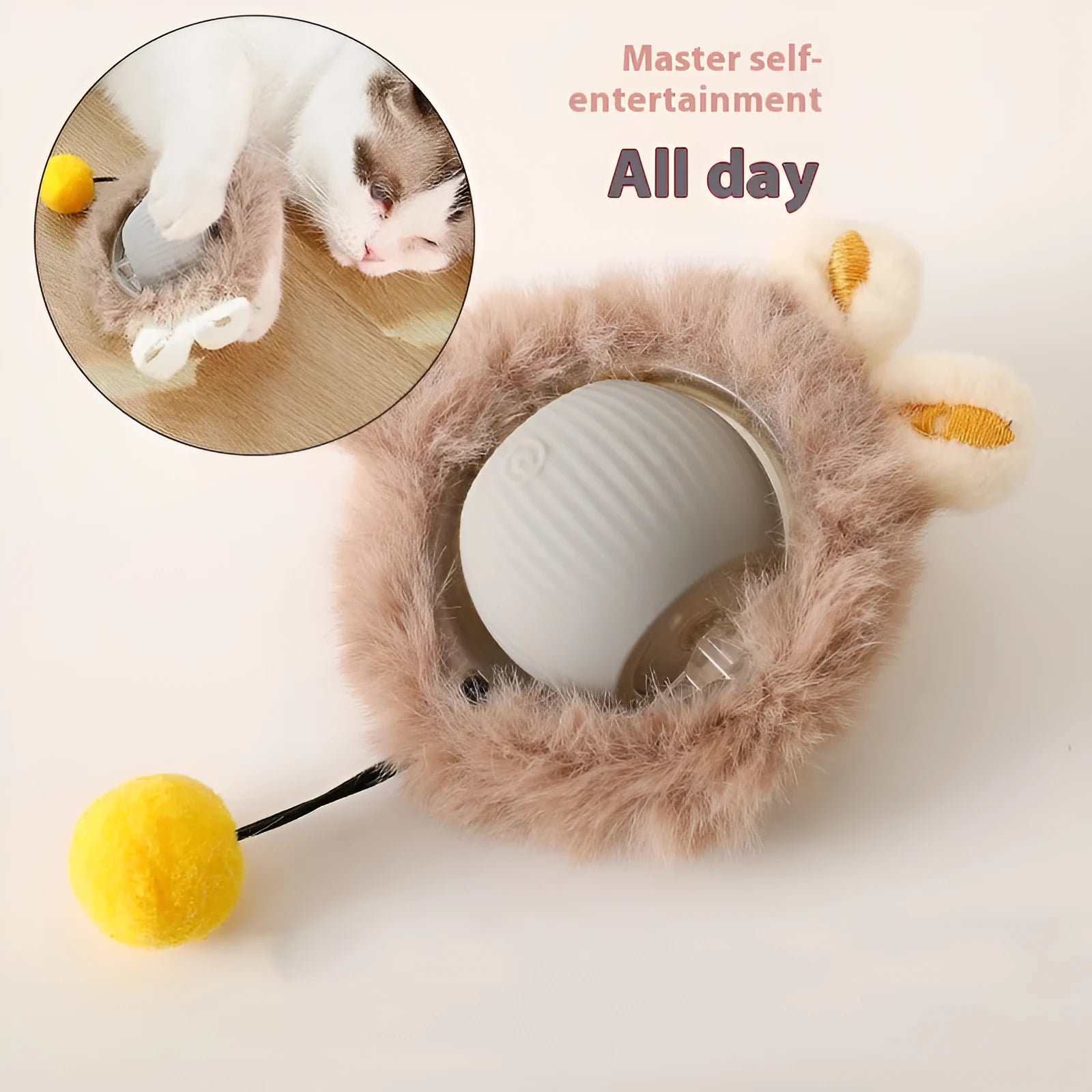 Self-hi funny cat rolling ball toy in silicone with grey green red colour options