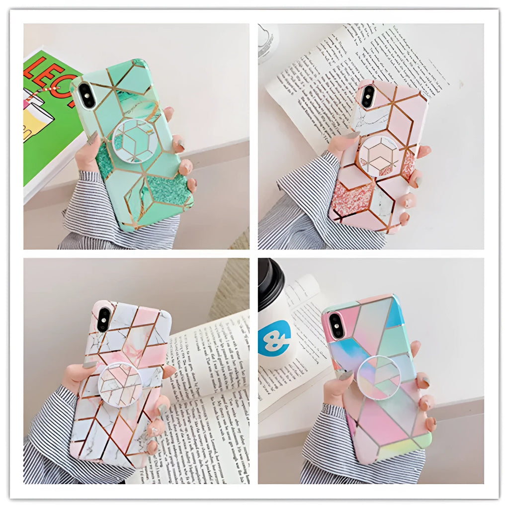 Galvanized marble silicone mobile phone case for iPhone and Huawei models