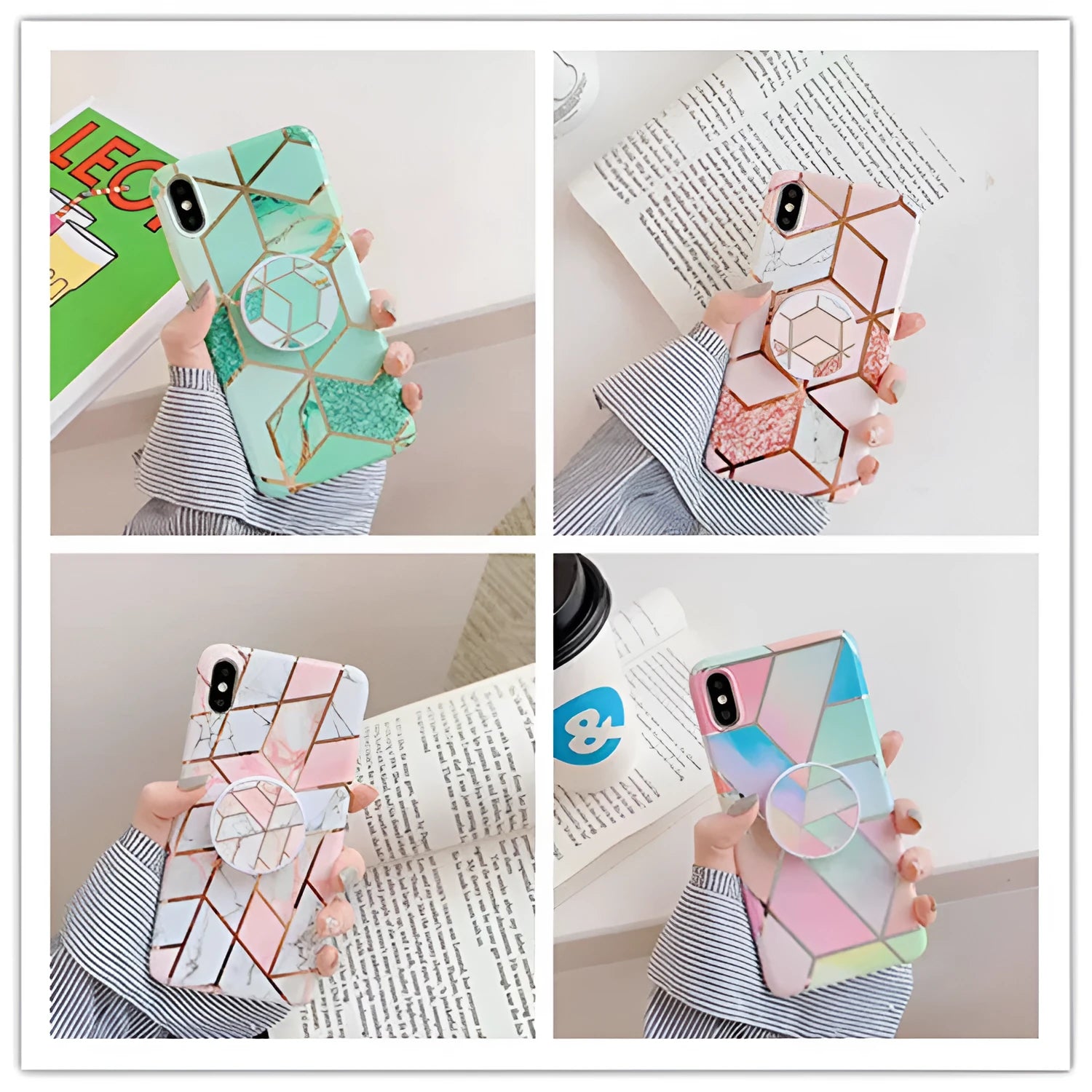 Galvanized marble silicone mobile phone case for iPhone and Huawei models