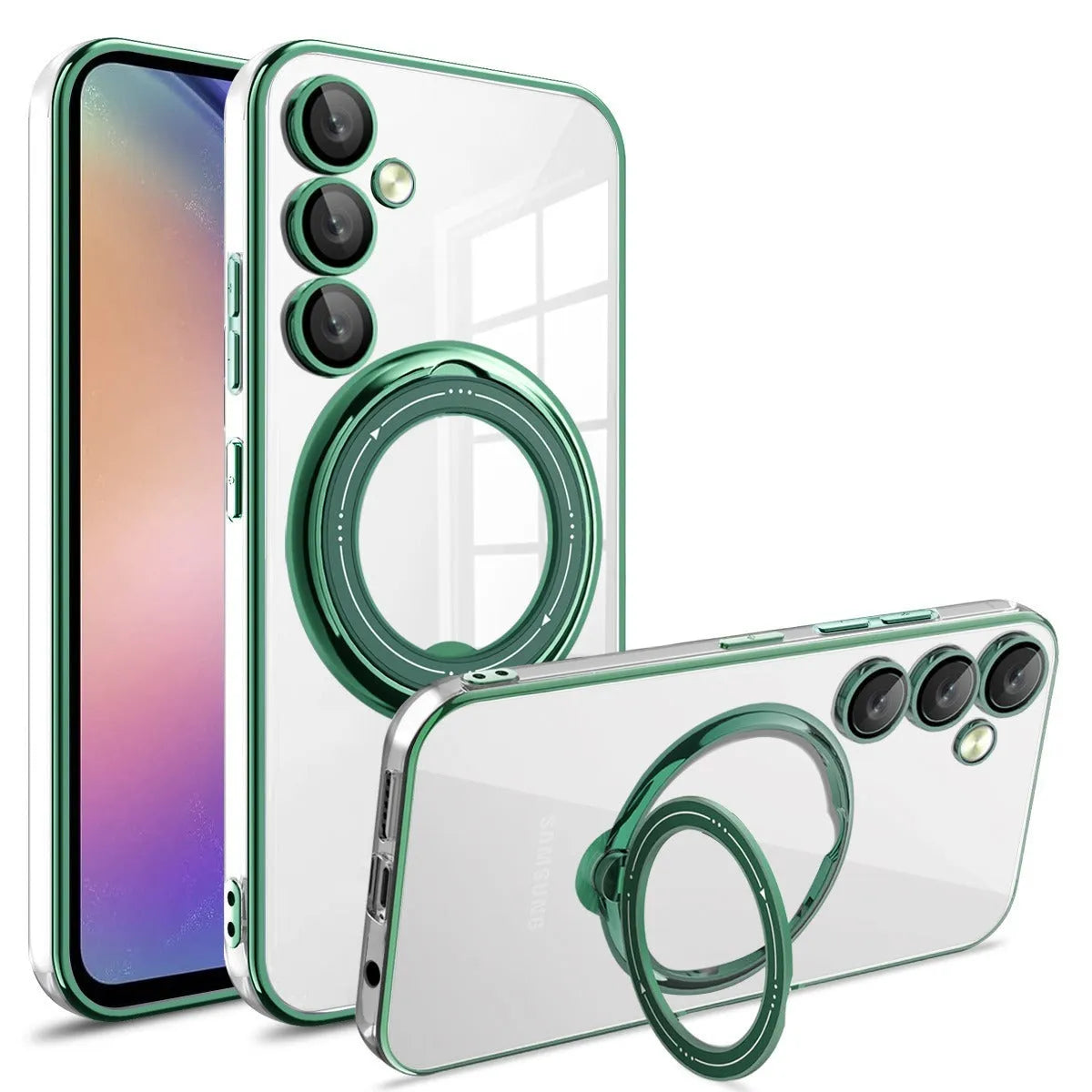 Electroplating transparent TPU phone case with magnetic suction and bracket for Samsung, black colour