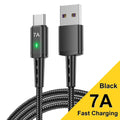 Braided Type-C charging cable 2 metres long, black nylon exterior with aluminium alloy connector and indicator light