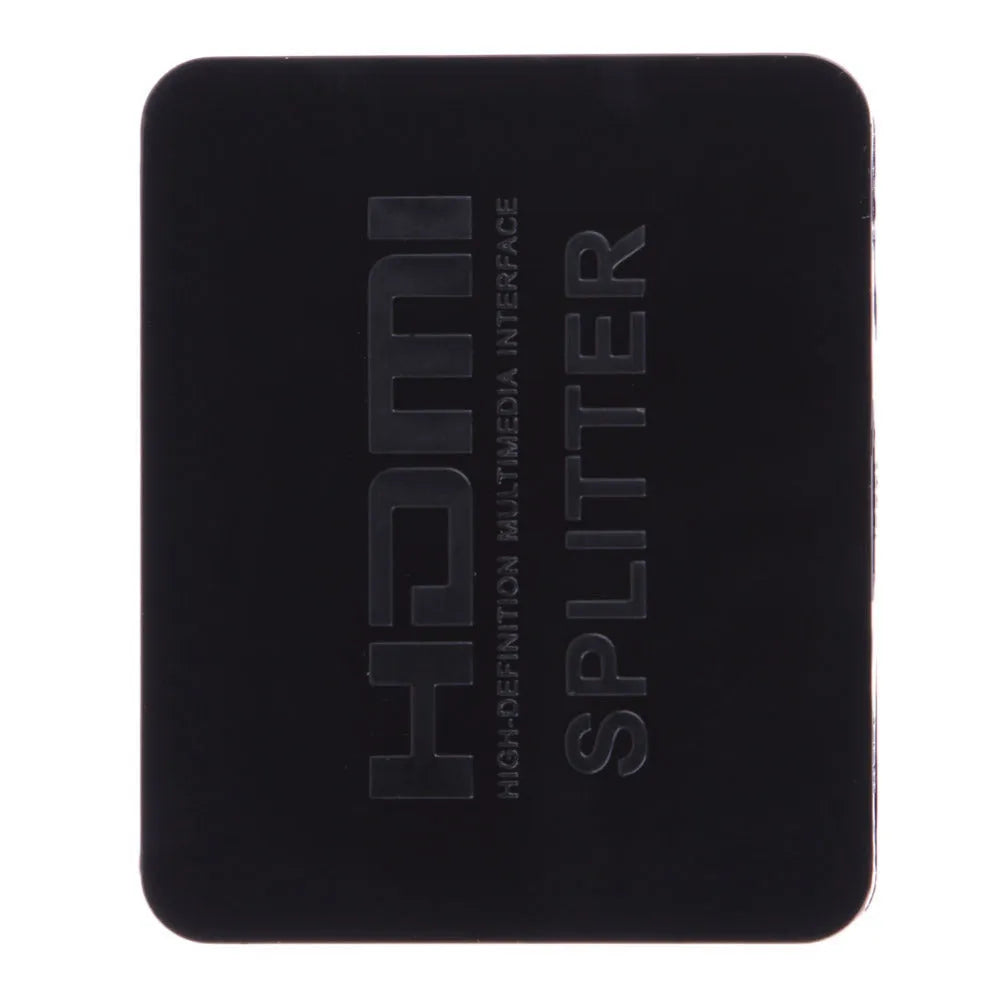 Mini HDMI splitter 1 input 2 output in black with HDMI ports and compact body for dual display sharing