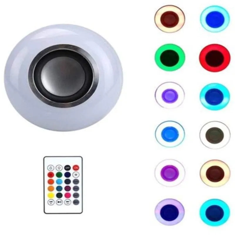 White Bluetooth LED smart bulb with E27 screw base showing colour-changing lighting effects