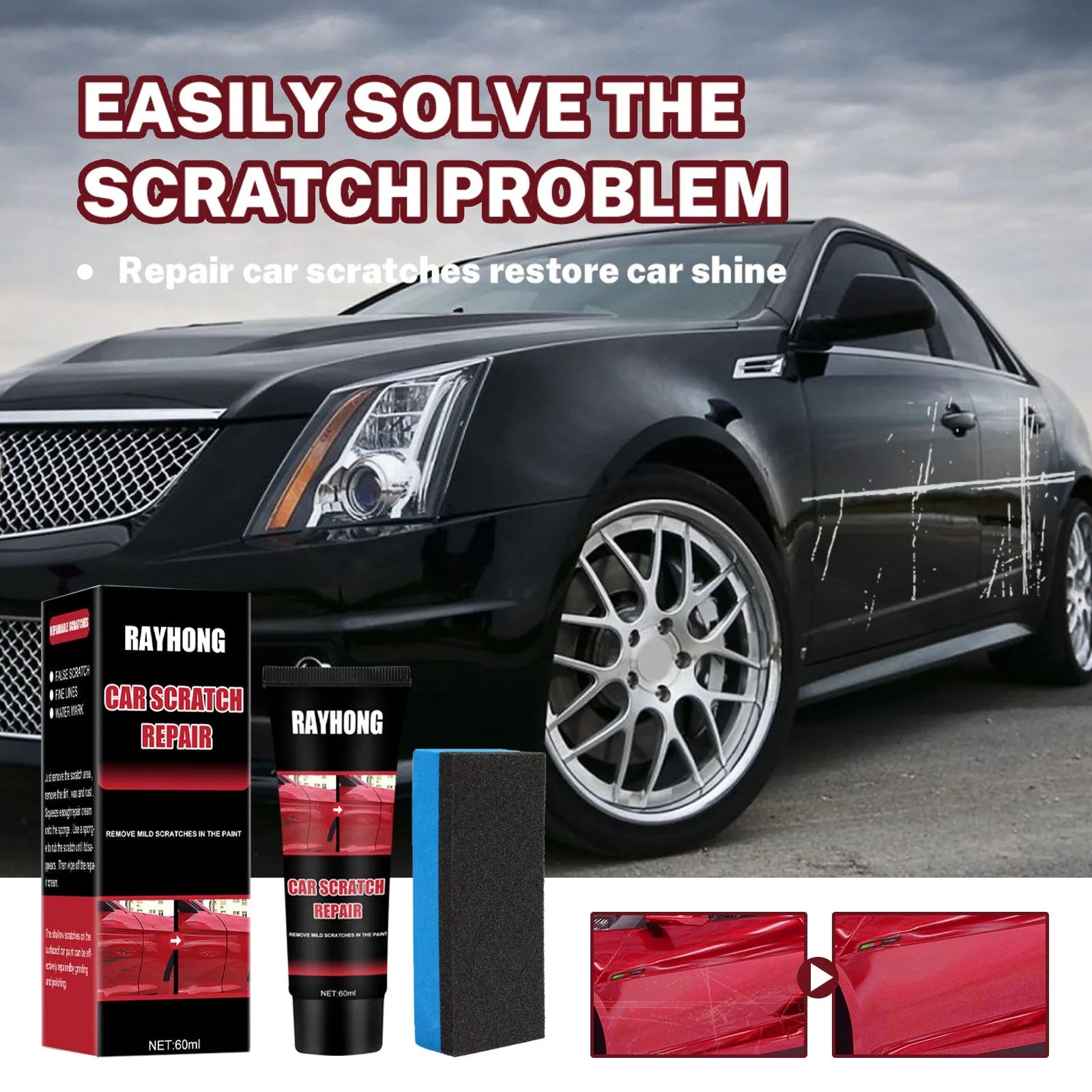 60ml car scratch repair wax tube with applicator pad for automotive paint maintenance