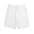 Men's light blue denim shorts with a straight leg and zip fly, laid flat.