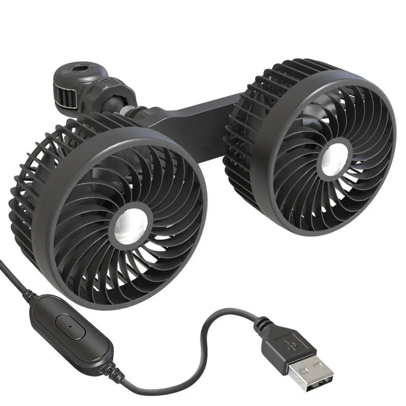 Double-headed rear car fan with USB interface, ABS material, 360° rotation, 4 or 5 inch options