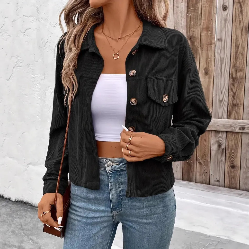 Women's retro artistic long sleeve polyester shirt coat in six colour options with loose fit design