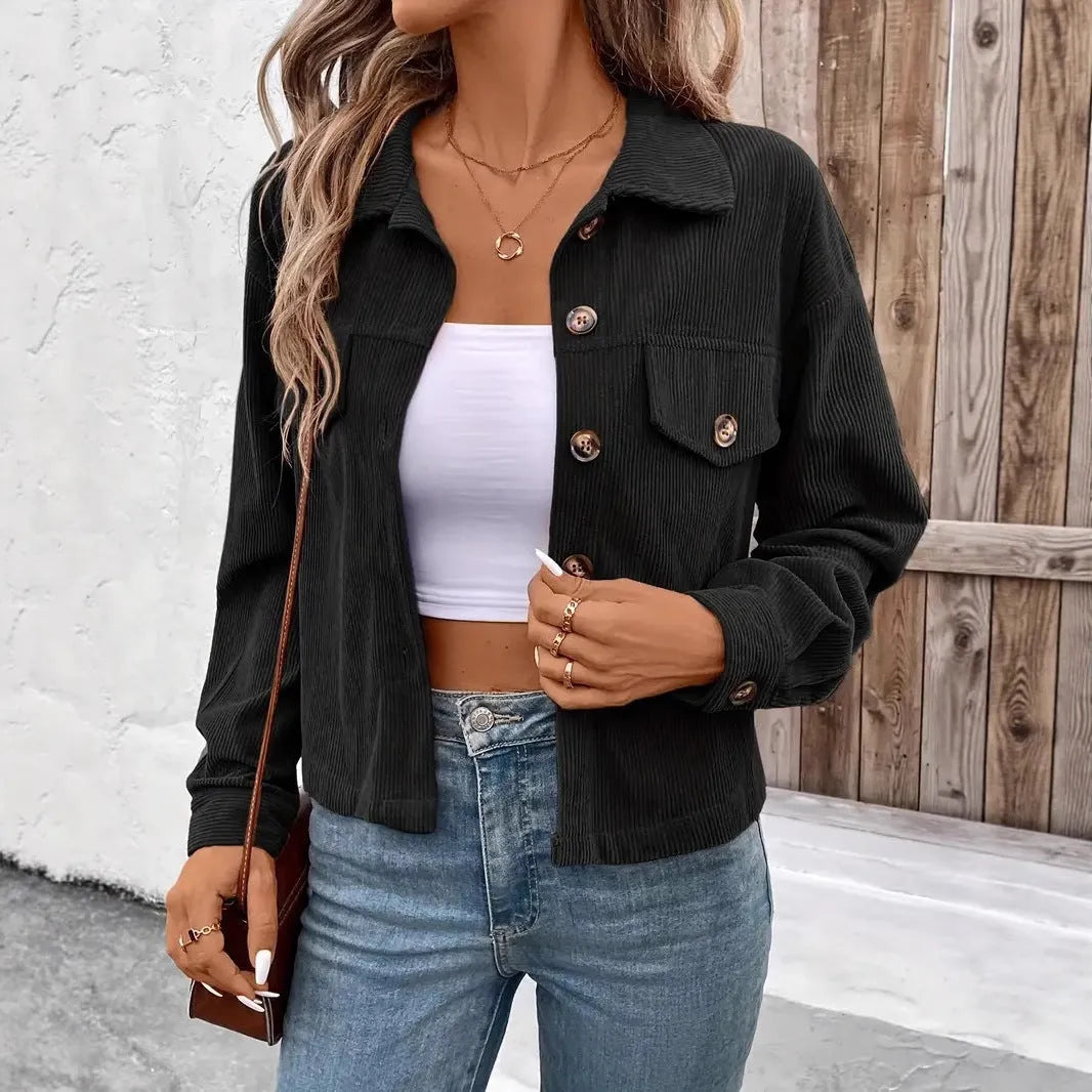 Women's retro artistic long sleeve polyester shirt coat in six colour options with loose fit design