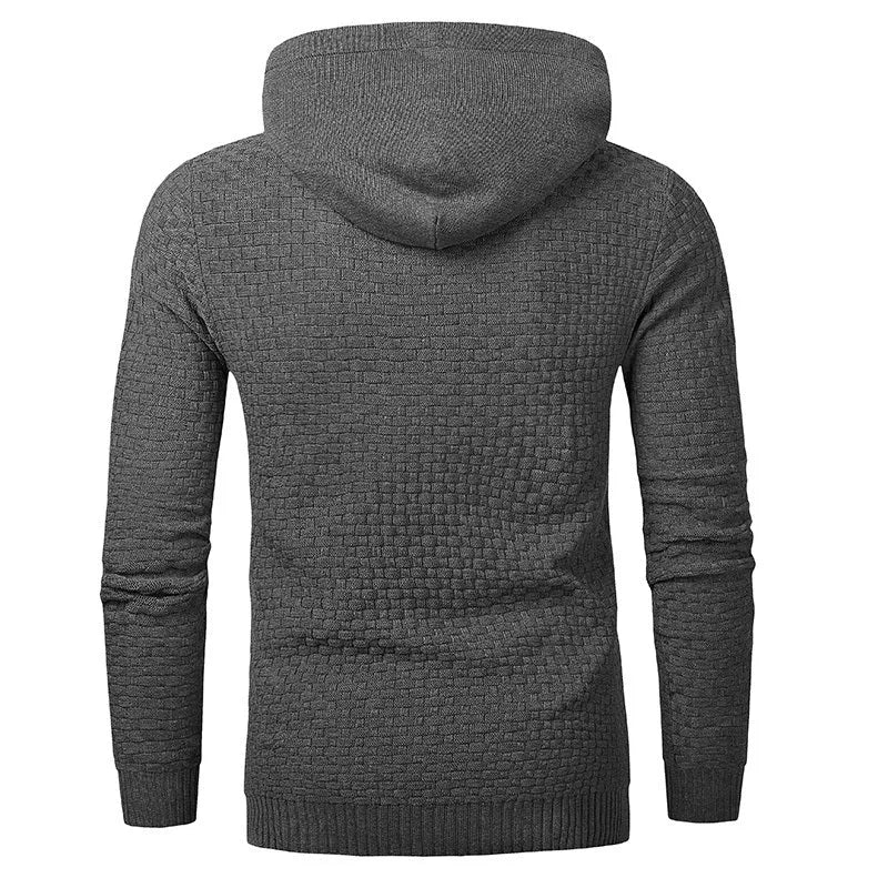A men's hooded sweatshirt in a cotton and polyester blend, shown in one of nine available colours.