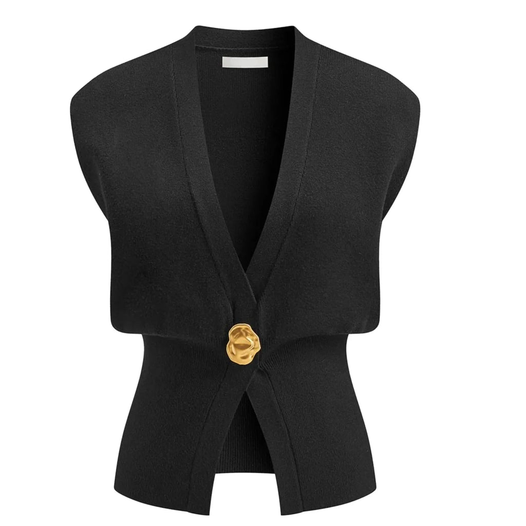 Women's loose V-neck button cardigan in knitted polyester fabric shown in multiple colours.