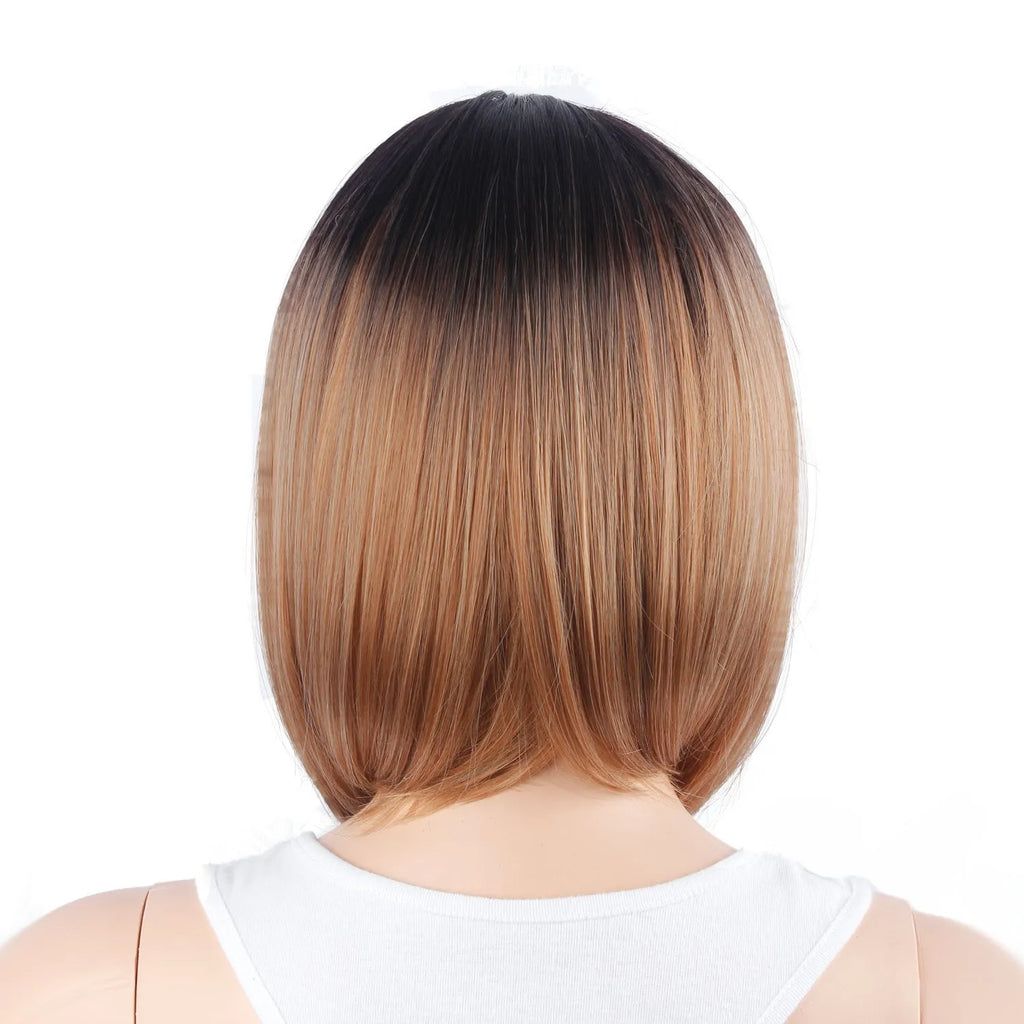 Black brown gradient short ladies wig cover, 13 inch (33cm), chemical fibre high temperature silk, full mechanism