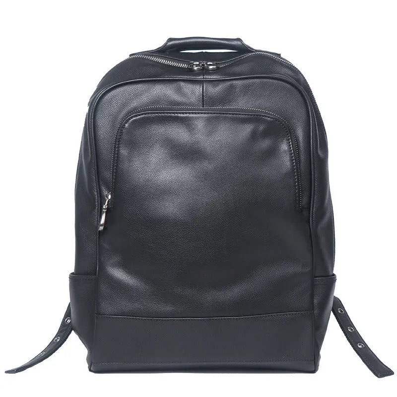Men's leather handbag backpack in black first layer cowhide with multiple pockets and 30x12x42cm dimensions