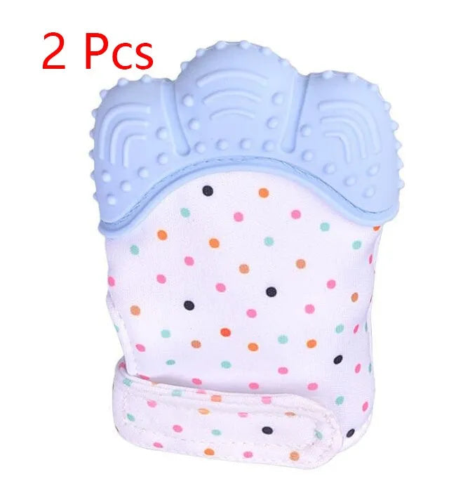 Silicone baby teether glove with Velcro strap in blue colour