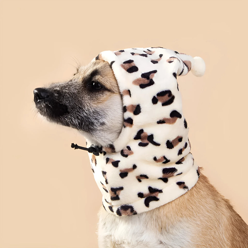 Bear-themed pet headgear with rabbit ears for dogs and cats in leopard print colour