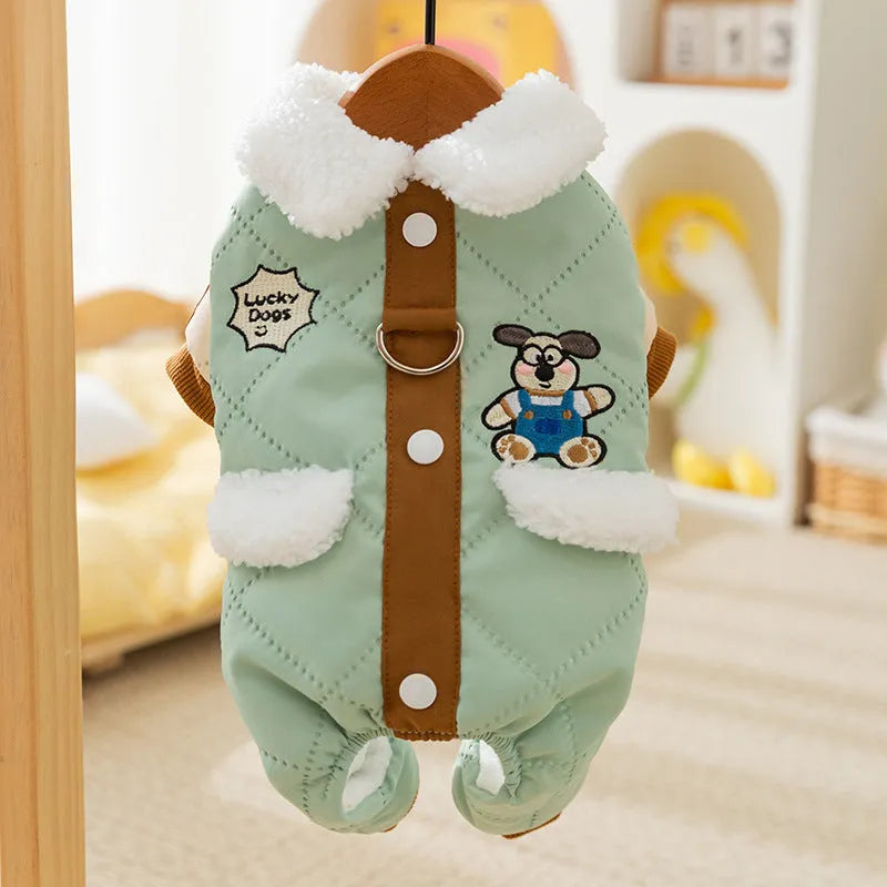 Warm thick Maillard four-legged cotton pet coat for small dogs and cats in green