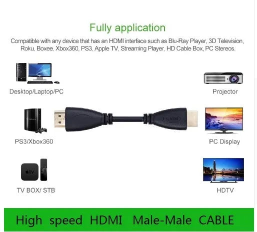 Gold-plated HDMI cable with male connectors in multiple lengths from 0.3m to 5m