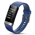 V19 smart fitness tracker in black on a wrist, showing health metrics on its colour screen.