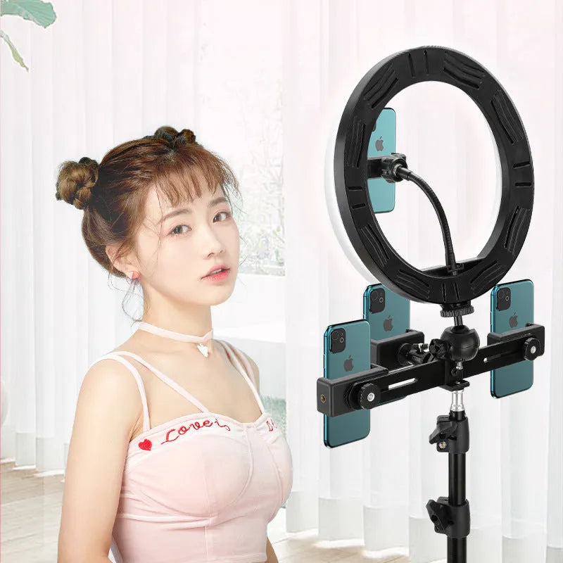 10-inch ring selfie light on a 19CM metal bracket for smartphone photography.