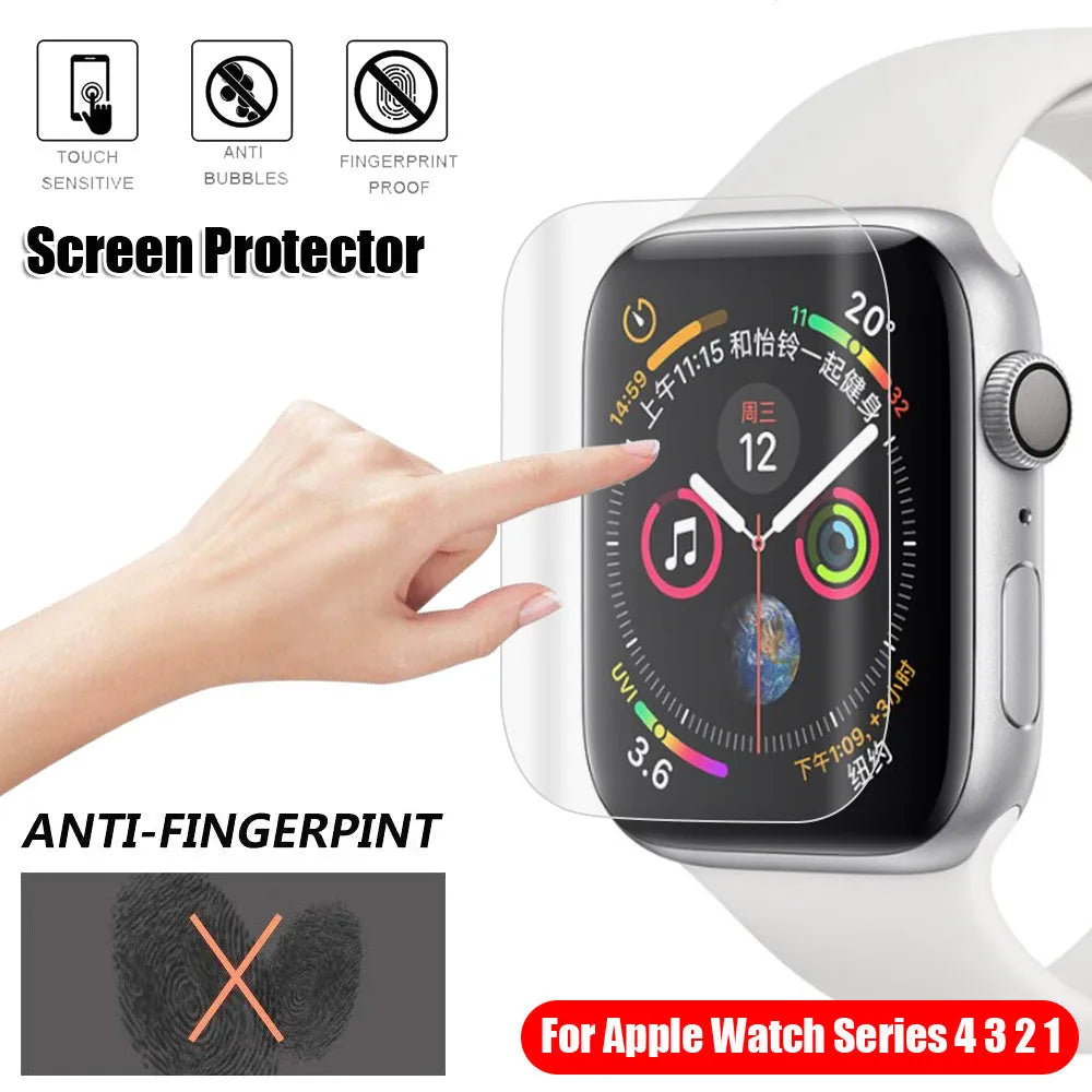 Full coverage hydrogel screen protector for Apple Watch in sizes 38mm 40mm 42mm 44mm