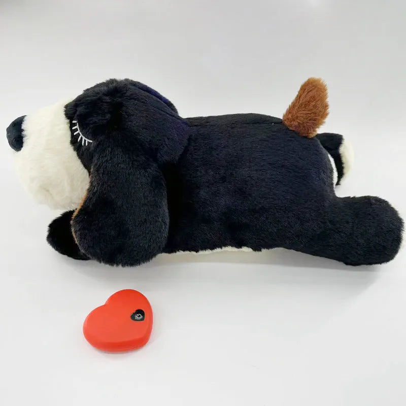 Plush pet anxiety companion sleep toy dog with built-in heartbeat, 17x36x17cm, beige