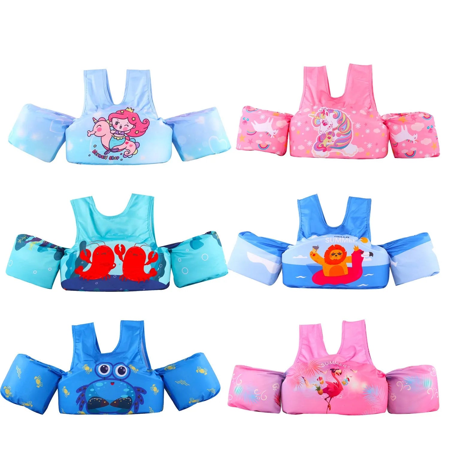 Children's cartoon swimsuit with integrated inflatable arm bands in watermelon pineapple design