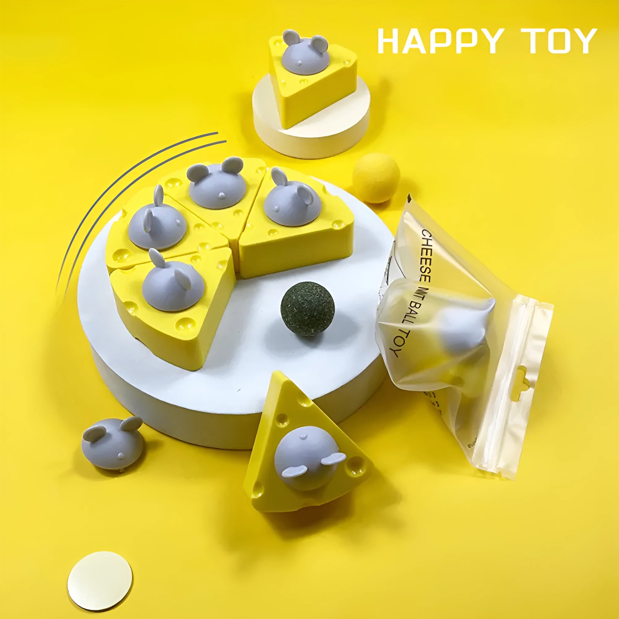 Yellow catnip toy balls for indoor cats with dental chew benefits
