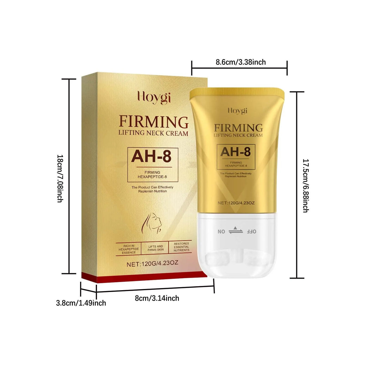 Neck tightening roller cream set with roller applicator and eye cream in a colour set packaging