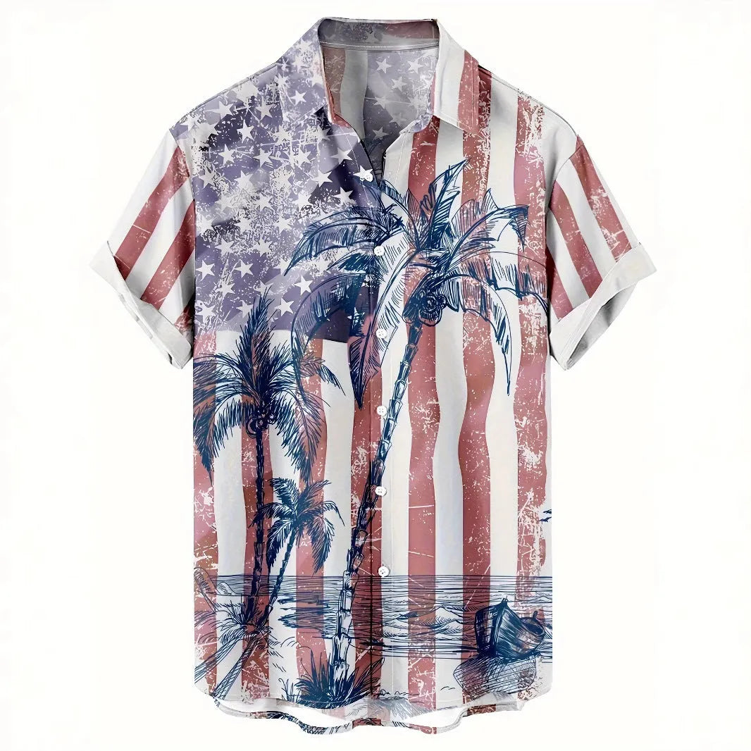 Man wearing loose fit floral print short sleeve shirt with cardigan style